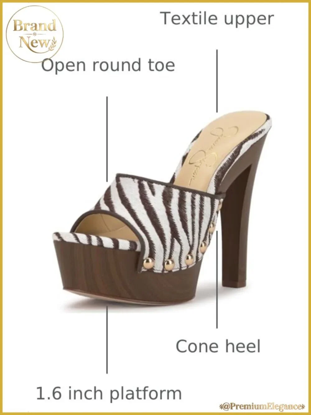 Studded Platform Sandal Slingback Cone Heel Zebra Stripe